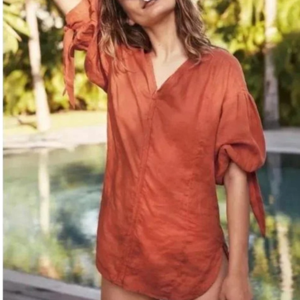 Anthropologie Holding‎ horses rust orange linen tunic top with raw hems